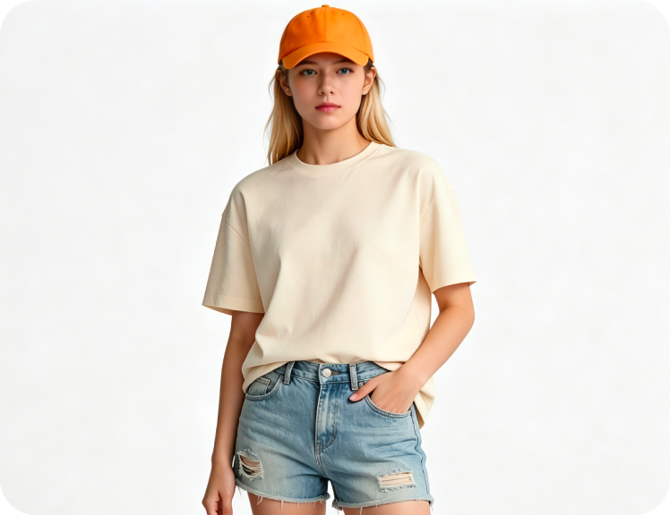 Model wearing a Printogo t-shirt and cap