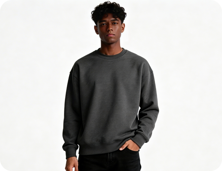 Model wearing a premium sweatshirt